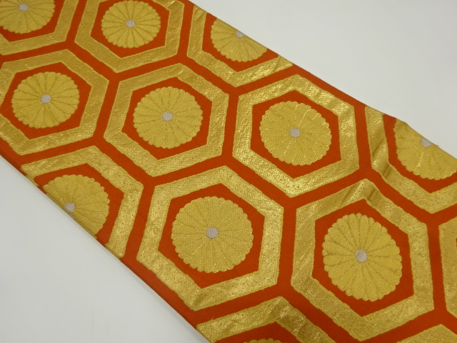 アンティーク　亀甲に菊模様織り出し踊り帯(材料)